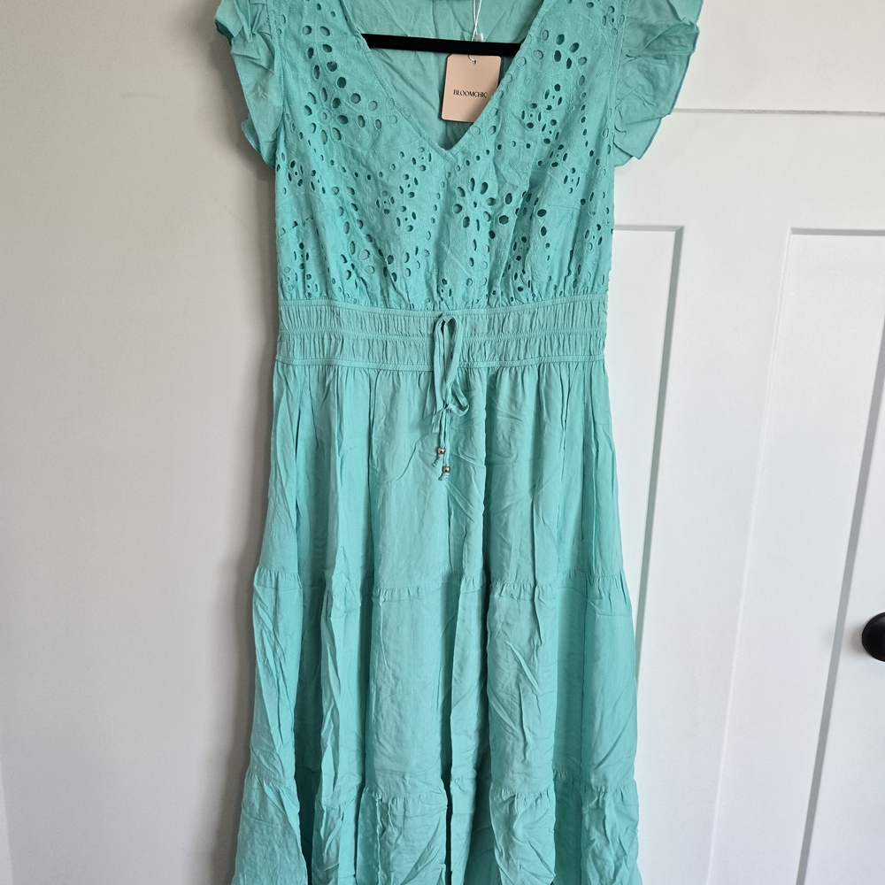Aqua Eyelet Maxi Dress